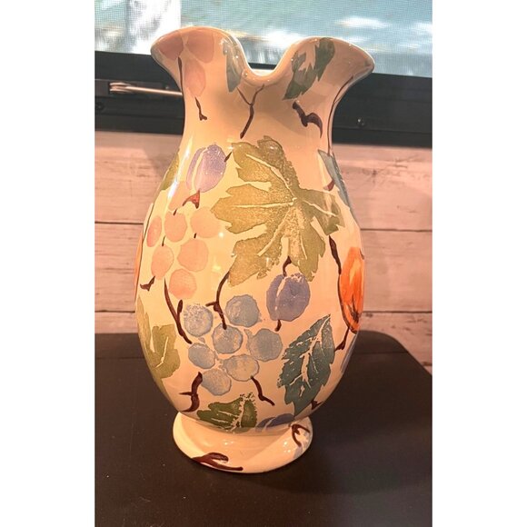 Hand-Painted Italian Bellini Ceramic Pitcher With Fruit & Leaf Design - Picture 3 of 6